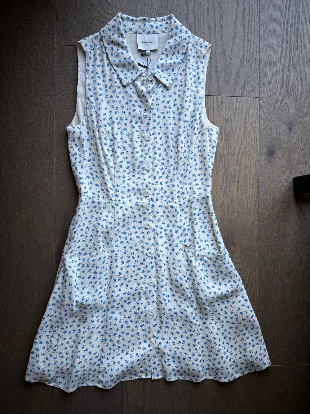 Reformation White Blue Floral Mini Dress